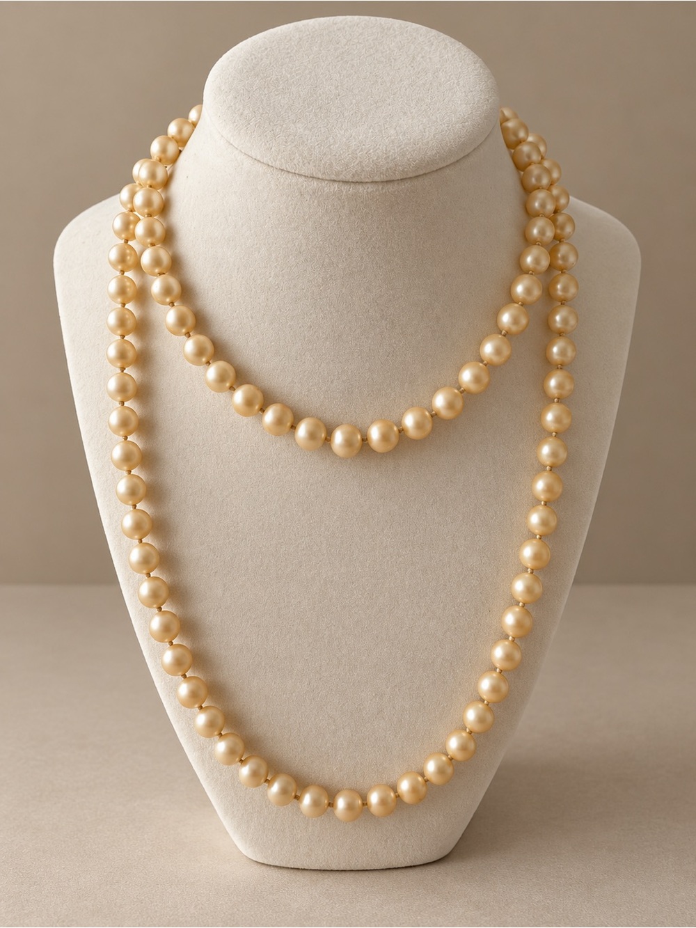 Vintage Marvella Cream Faux Pearl Necklace 36” Long Strand